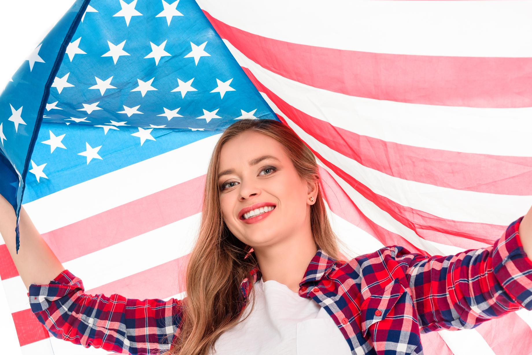 Young woman with American flag